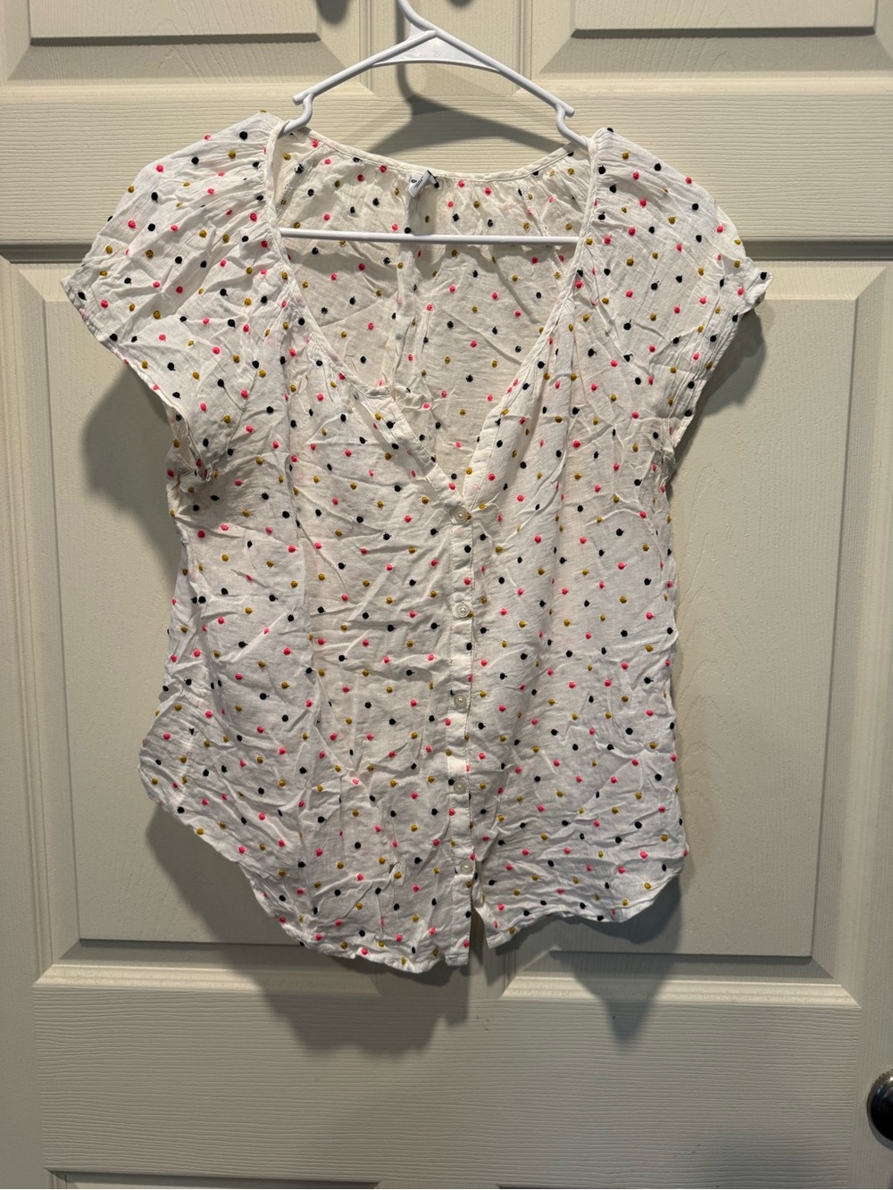 Old Navy White Blouse with Multicolor Polka Dots